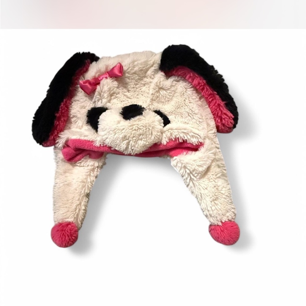 Plush Puppy Hat for Kids - Pink and Black